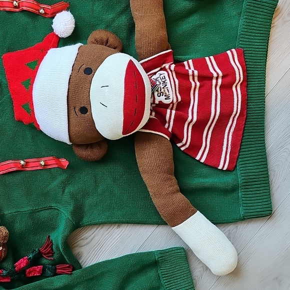 Handmade Ugly Christmas Sweater Massive Plush Sock Monkey Tommy Hilfiger XL - Picture 4 of 11